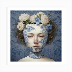 Woman With Flowers On Her Head 1 Art Print