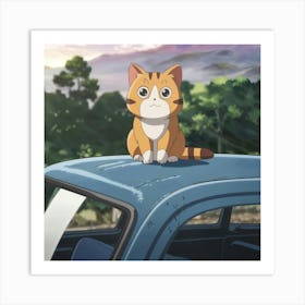 Cat On A Car Art Print