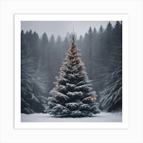 Christmas Tree In The Snow 10 Art Print