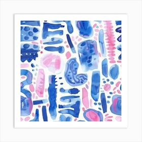 Blue And Pink Watercolor Pattern Art Print