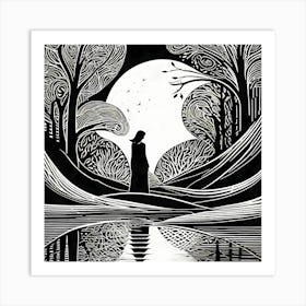 A Linocut inspired woman art, 142 Art Print