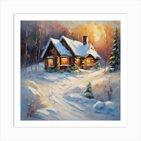 Cabin In The Snow Art Print