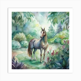 Horse In The Garden Art Print