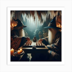 Wizards playing chess in a cave 1 Art Print