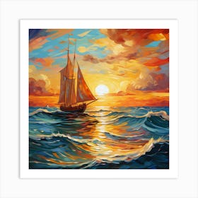 Sailboat At Sunset 1 Art Print