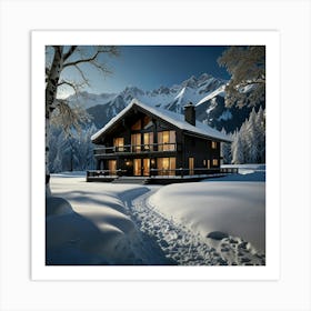 Winter House In The Mountains Art Print