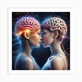 Two Brains In Love Art Print