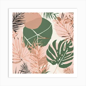 Palms Tropical Leaves Rose Gold Art Print
