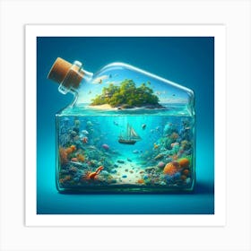 Underwater Island In A Bottle Art Print