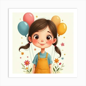 Little Girl With Balloons Poster