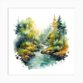 Watercolor Forest Landscape 2 Art Print