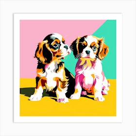 'Cavalier King Charles Spaniel Pups' , This Contemporary art brings POP Art and Flat Vector Art Together, Colorful, Home Decor, Kids Room Decor,  Animal Art, Puppy Bank - 2nd Art Print