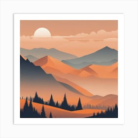 Misty mountains background in orange tone 47 Art Print