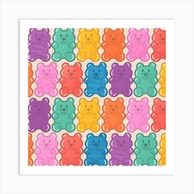 Rainbow Jelly Bears Square Art Print