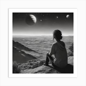 Girl Looking At Planets Art Print