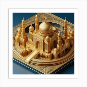 3D Arabic mosque in golden color 3 Art Print