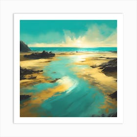 Tidal Waters, Turquoise Blue Sea on Golden Beach 1 Art Print