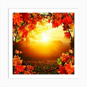 An Array Of Sun Kissed Leaves In Blazing Autumn Hues Captured Within An Ornate Seasonal Frame With (6) Art Print