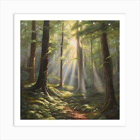 Rays Of Light In The Forest Art Print