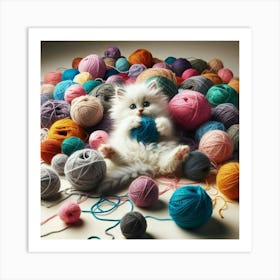 Kitten Playing With Yarn Art Print