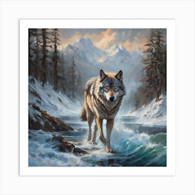 Wolf By The River Art Print