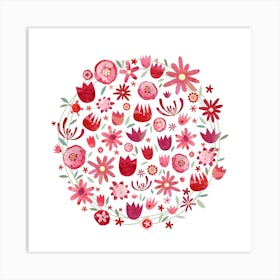 Watercolor Floral Circle Pink Art Print