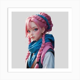 Anime Girl With Pink Hair Art Print