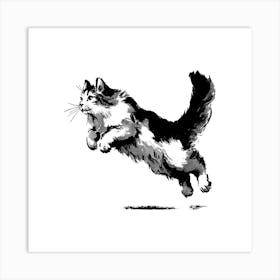 Sumi-e Pouncing Cat Art Print