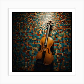 Violin On Mosaic Tile Background Art Print