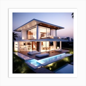 Modern House At Dusk 3 Art Print