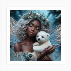 Fairy Girl With Polar Bear Art Print