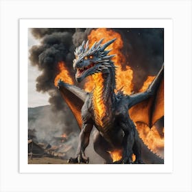 Village Burning Dragon Art Print