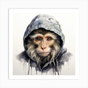 Watercolour Cartoon Langur In A Hoodie 1 Art Print