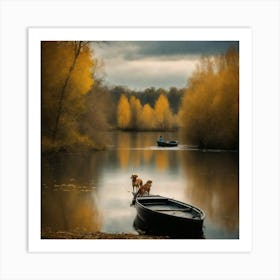 Two Dogs On A Boat Art Print