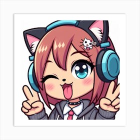 Anime Girl With Headphones 2 Art Print