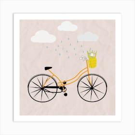 Rainy Day Bicycle Rainy Paper Effect Cartoon Art Print