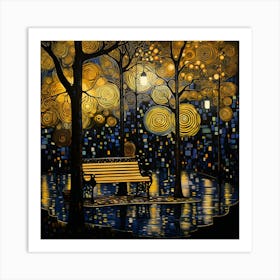 Park Bench At Night Art Print