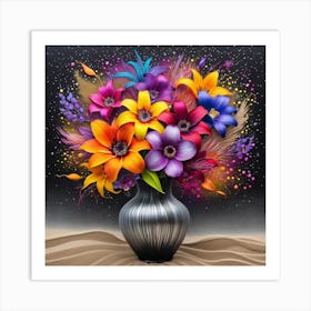 Colorful Flowers In A Vase 3 Art Print