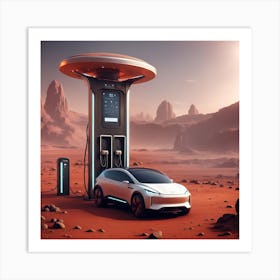 Electric Car On Mars Art Print