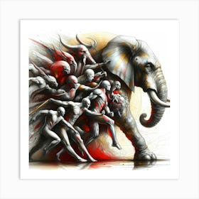 Walking Elephant Bull And Creatures Creative Color Drawing Art Print