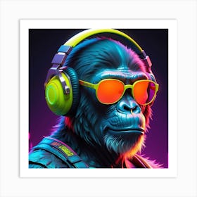 Gorilla In Headphones Art Print