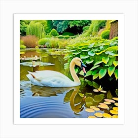 Swan In Pond 1 Art Print