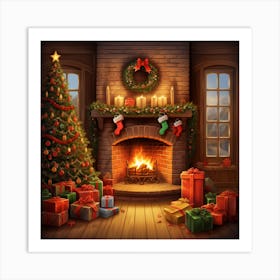 Christmas Fireplace Art Print