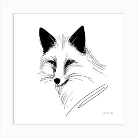 Fox Head In Pencil Drawn Illustration with red Eyes Art Print