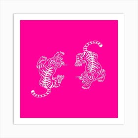 Two Tiger On Pink Background Art Print