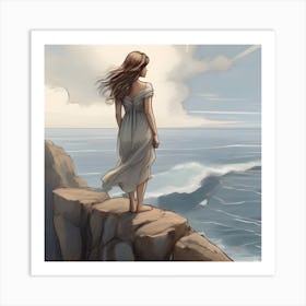 Girl Standing On A Cliff Art Print