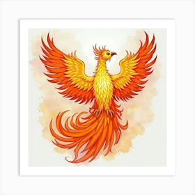 Watercolor The Phoenix Rising From The Flames In Greece 1 Art Print