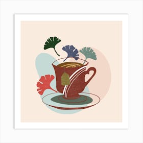 Tea Cup With Leaves Art Print