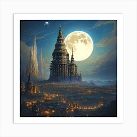 Fantasy Castle At Night Art Print