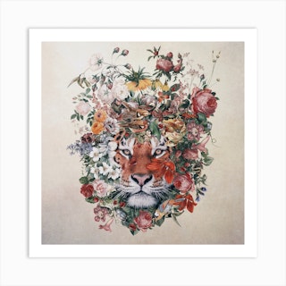 Flower Tiger Square Art Print